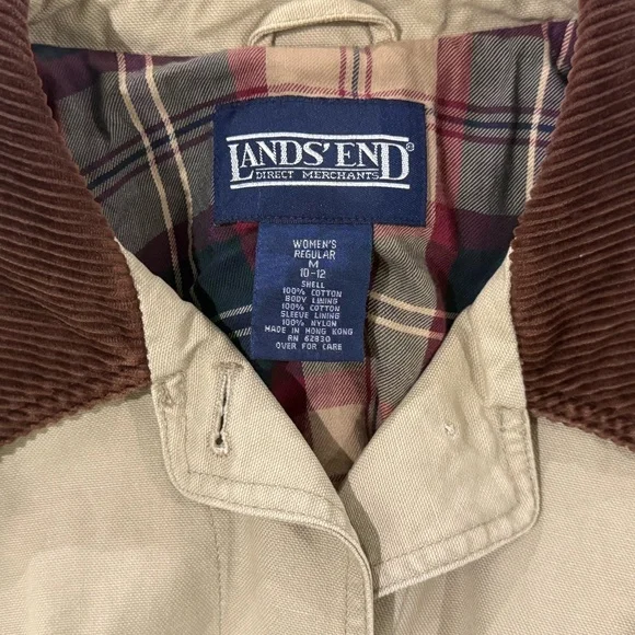 Vintage 1990s Lands’ End Barn Coat with Corduroy Collar- Size M